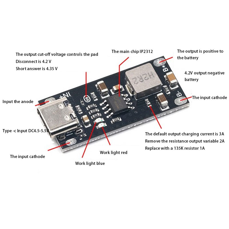 Type-C Usb 5V 3a 3.7V 18650 Lithium Li-Ion Batterij Oplaadbord Oplader Module