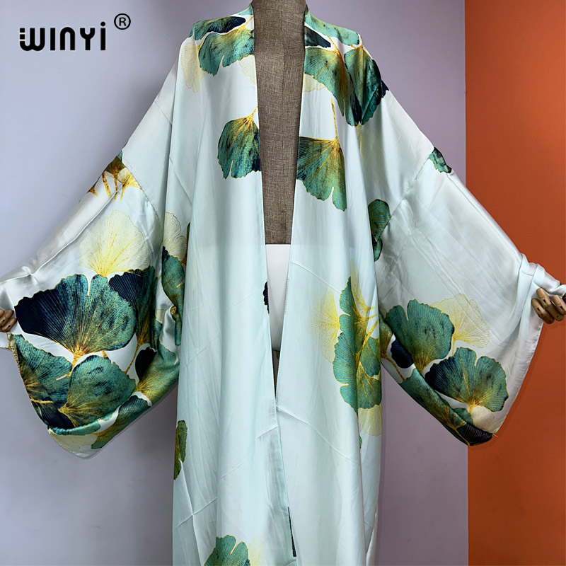 Winyi boho-kimono-kleid mit print, lang, sommerkleidung für damen, strandbekleidung, badeanzug, überwurf, kaftan