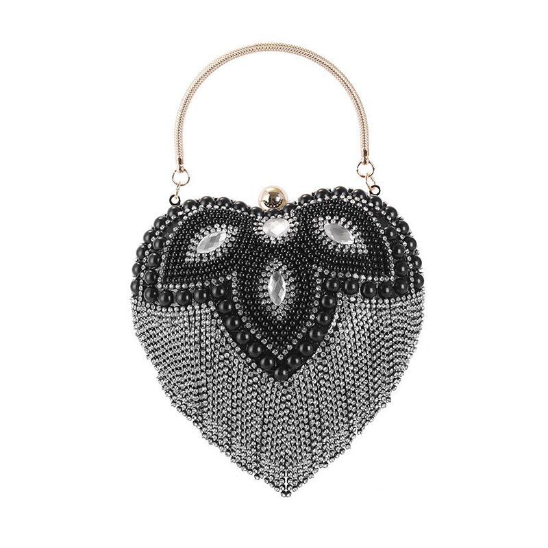 Pochette de soirée en strass pour femmes, motif cœur, argent, diamant, pochette de Banquet, bourse de mariage, portefeuilles de bal