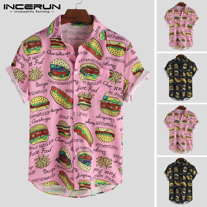 Incerun mænd skjorte print revers hals kortærmet casual camisa masculina streetwear personlighed smarte hawaiianske skjorter mænd
