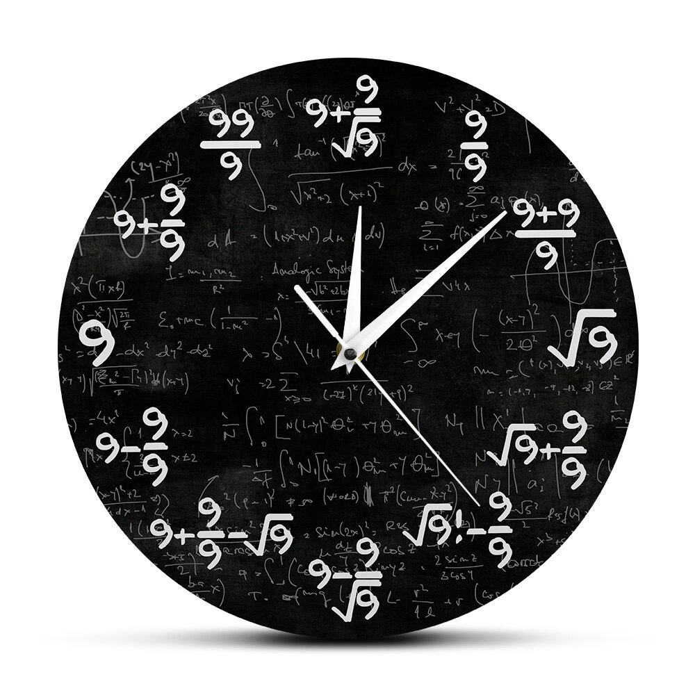 Les Nines Math horloge murale numéro 9 Math horloge moderne montre murale calcul équation l'horloge de 9s formules mathématiques Art mural: No Frame