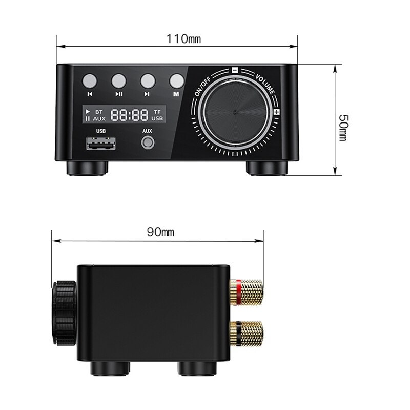 50W X 2 Mini Klasse D Stereo Bluetooth 5.0 Versterker TPA3116 Tf 3.5Mm Usb Input Hifi O home Amp Voor Mobiele/Computer/Lapto