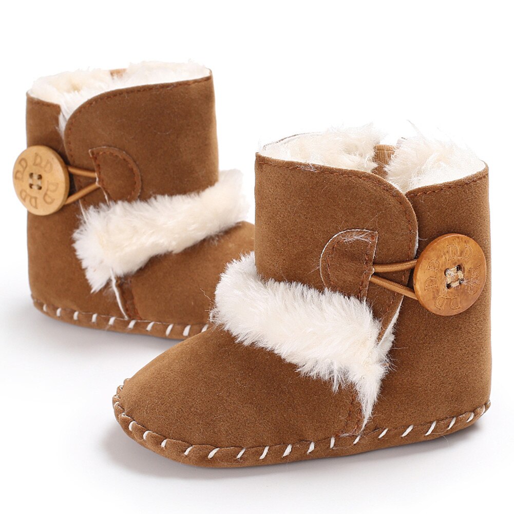 Botas de nieve para bebé y niña, zapatos de piel cálida para invierno, con borla de felpa, suela de goma suave, de 0 a 18M: Castaño / 13-18 month