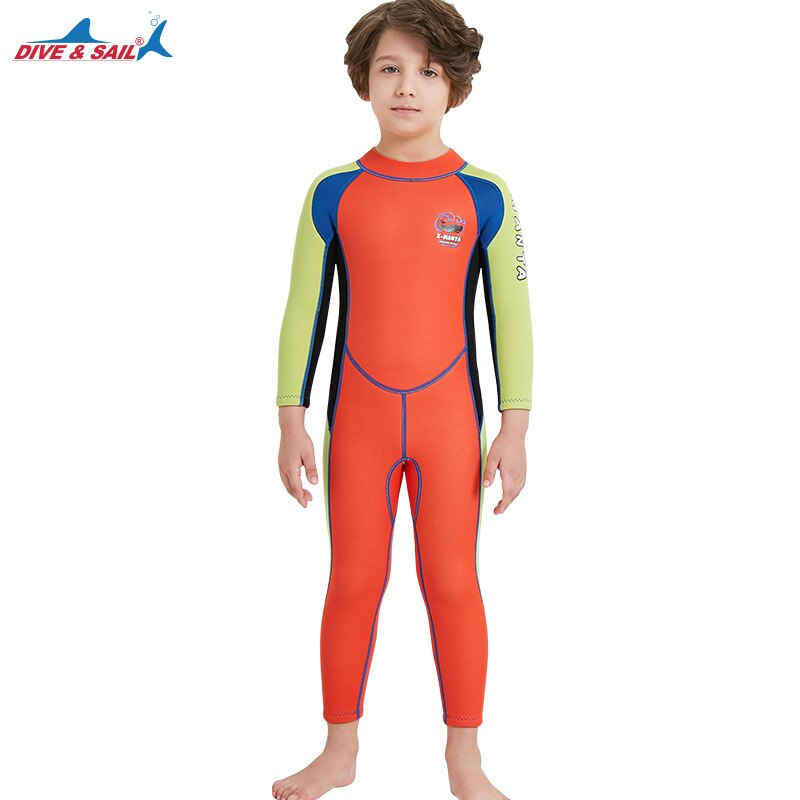 2.5MM Neoprene Kids Diving Suit Warm One-Piece Long Sleeve Wetsuit Boys UV Protection Swimwear Snorkeling Surfing Scuba Wet Suit: orange / XXL