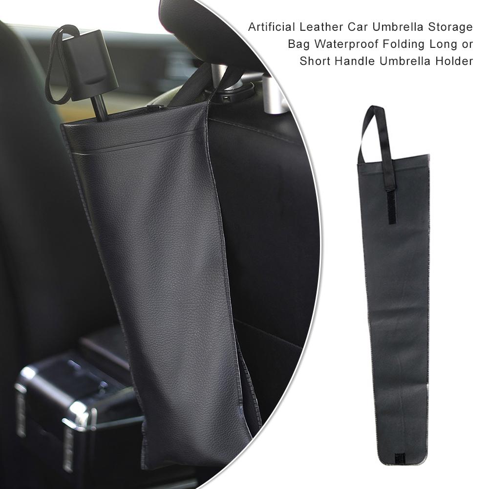 Vandtæt bil paraply taske læder, der kan foldes langt eller kort håndtag paraply holder bil bil bagagerum til paraply