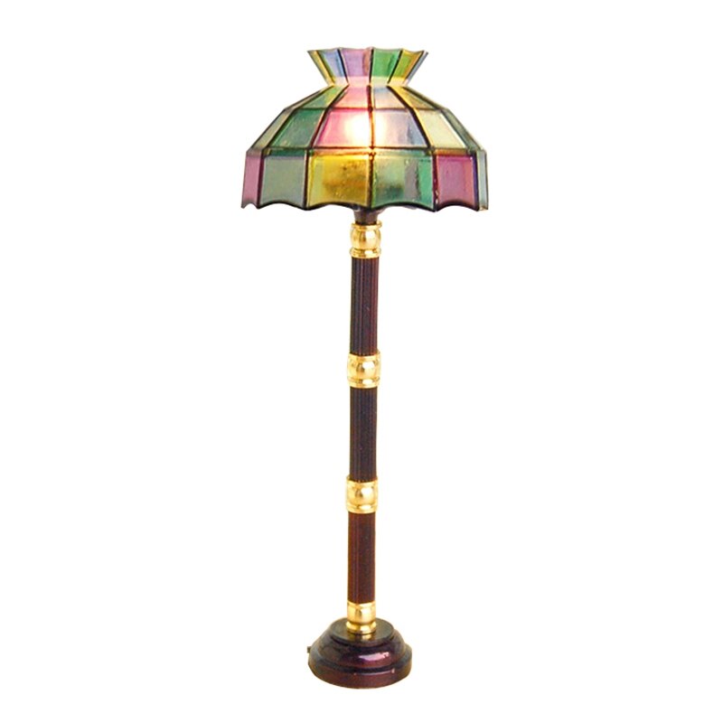 1/12 lampada da terra a LED in miniatura per casa delle bambole con interruttore a batteria luce colorata