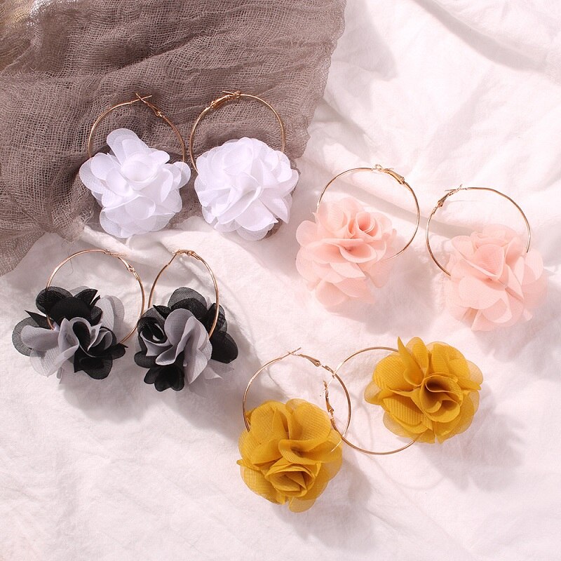 Exknl Lace Flower Statement Big Earrings Women Wedding Party Trendy Large Earrings Bohemian Jewelry Bijoux