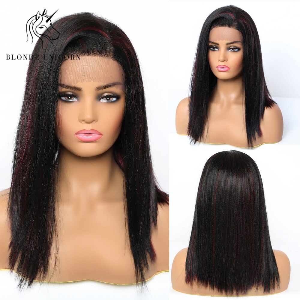 Blonde Unicorn Medium Long Front Lace Synthetic Wigs Black Brown with Highlight Wig for Black White Women Wedding Lace Hair