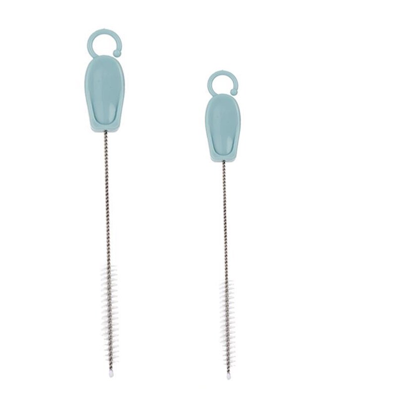 Spazzole per la pulizia di biberon da 2ps rotazione del filo di Nylon manico lungo biberon in acciaio inossidabile spazzola per la pulizia della tazza del capezzolo per bottiglia: Blue