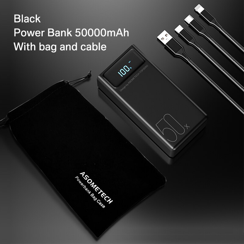 Power Bank 50000 Mah Draagbare Oplader Met Led Licht Grote Capaciteit Powerbank 50000 Mah Externe Batterij Voor Iphone 13 X xiaomi: 2A Black Set 2