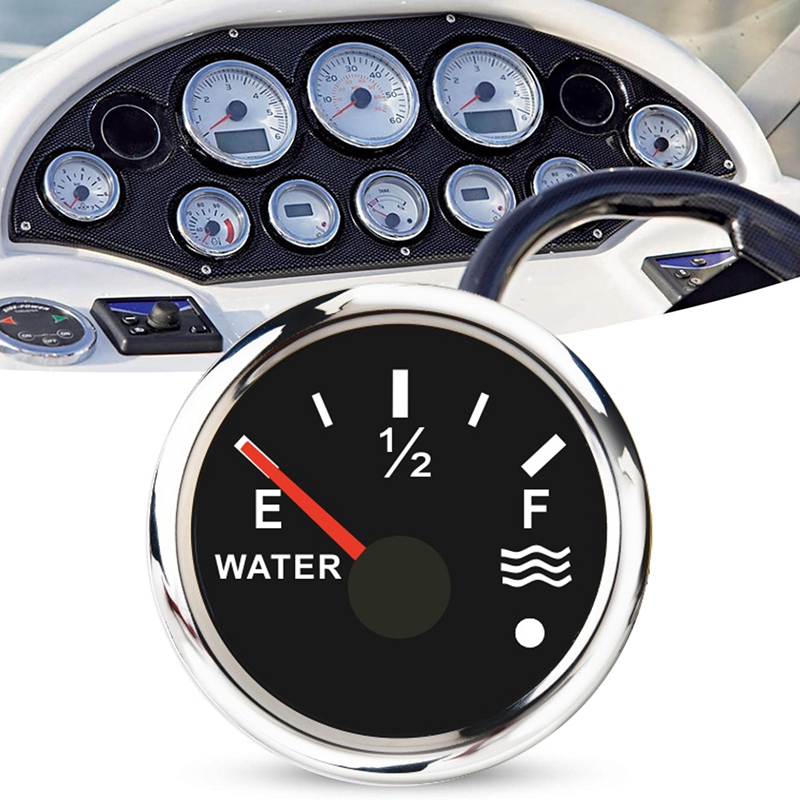 Jauge de niveau d'eau 52mm 0-190 Ohm, commutable 240-33 Ohm, compteur de niveau de réservoir d'eau, étanche, pour voiture, bateau avec alarme: Marron
