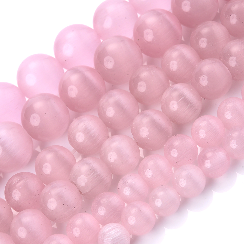 Pink Cat Eye Stone Beads Natural Round Loose Spacer Beads for Jewelry Making DIY Bracelet Necklace Handmade Accessories 6 8 10mm