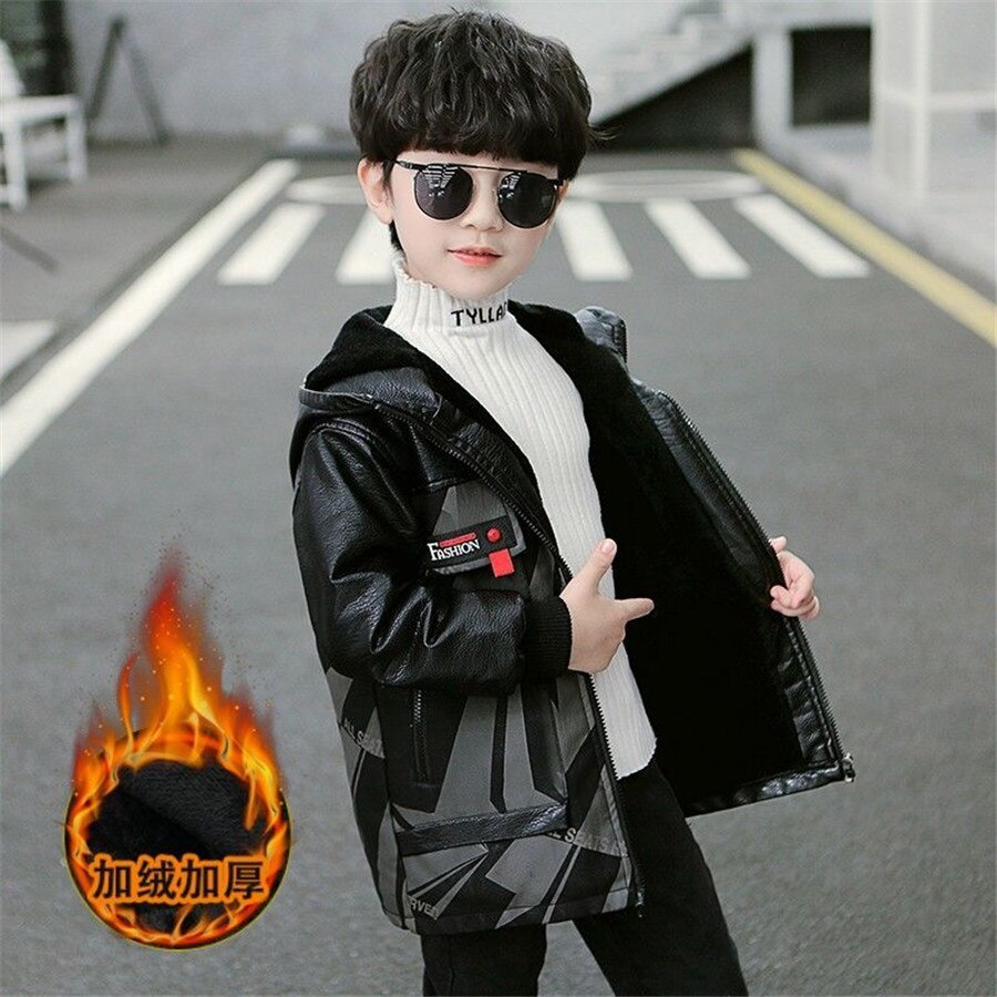 Jongens Jas Pu Leer Herfst Winter Bontjas Jas Kinderen Casual Warme Bovenkleding Voor 3-14 Jaar
