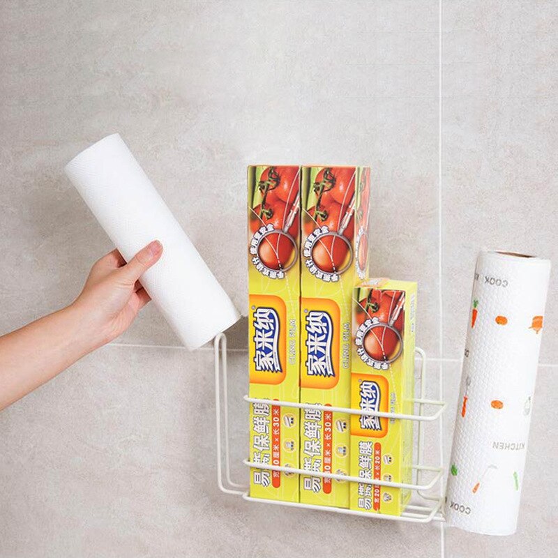 Køkkenhåndklædestativ hulstanset rulleholder friskhed beskyttelsespakke plastfolie opbevaringsstativ køleskab side vægbeslag