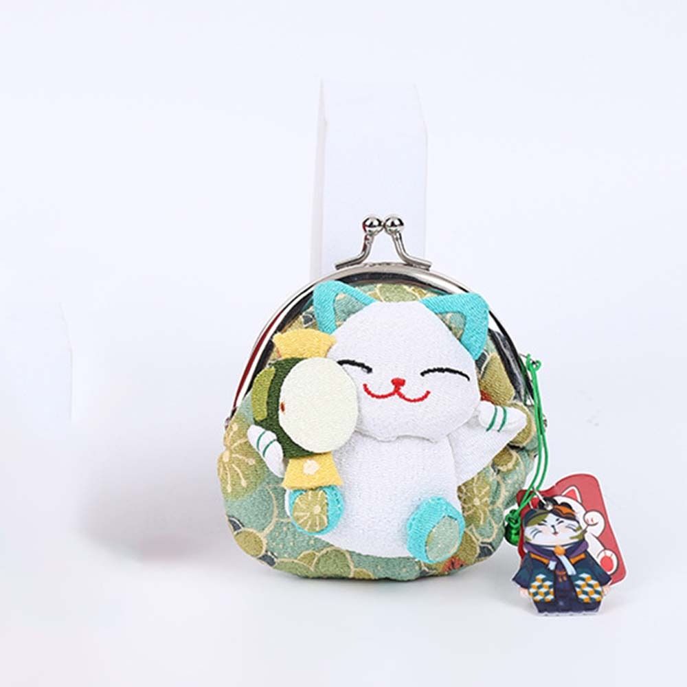 Retro Japanese Style Maneki Neko Coin Purse Doll Flower Printing Lucky Cat Clutch Bag Storage Bag Wallets Card Holder Women: Brown