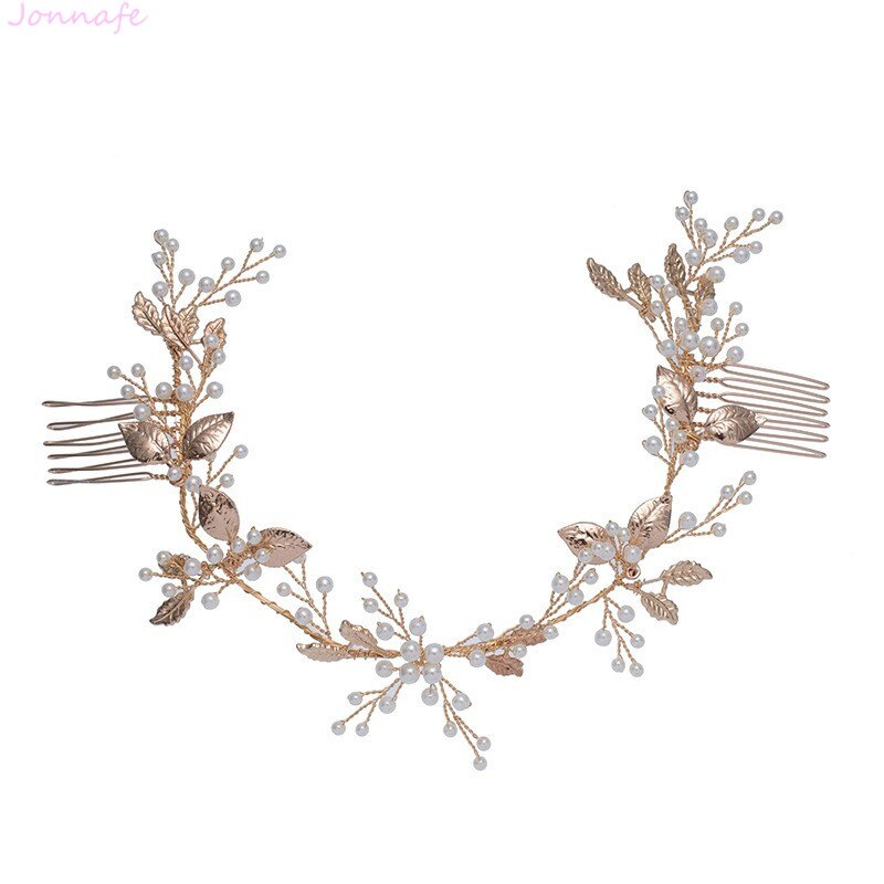 Peineta para pelo largo de la boda de la hoja de oro Boho de la joyería nupcial hecha a mano de las mujeres de la graduación accesorios para el cabello