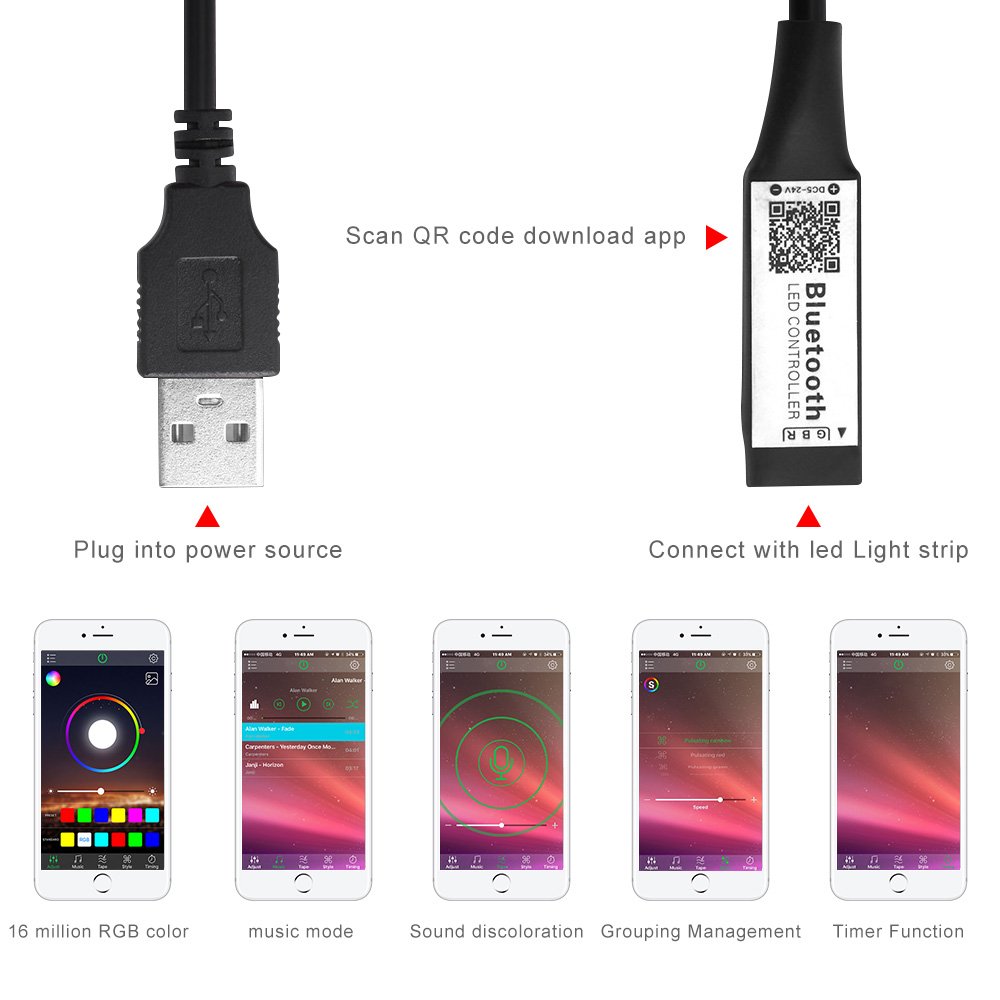 Clever RGB Bluetooth Timer Geeignet LED Regler USB für 5V 3528 5050 RGB Licht Streifen Mehrfarbig Ändern TV Hintergrundbeleuchtung