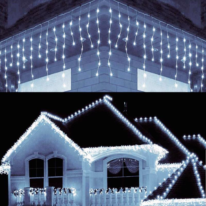 5M Waterproof Street Garland LED Curtain Icicle Light Droop 0.4-0.6m AC 220V/110V Festoon Year Christmas Lights for Outdoor: White / US plug