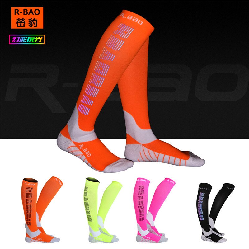 1 par gratis Pro Running Compress reflectante función calcetines noche deportes ciclismo Running Camping calcetines hasta la rodilla