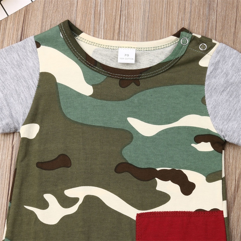Summer Newborn Baby Boy Girl Camo Romper Short Sleeve O-Neck Patchwork Jumpsuit Unisex Baby Clothes Casual Rompers 0-18M