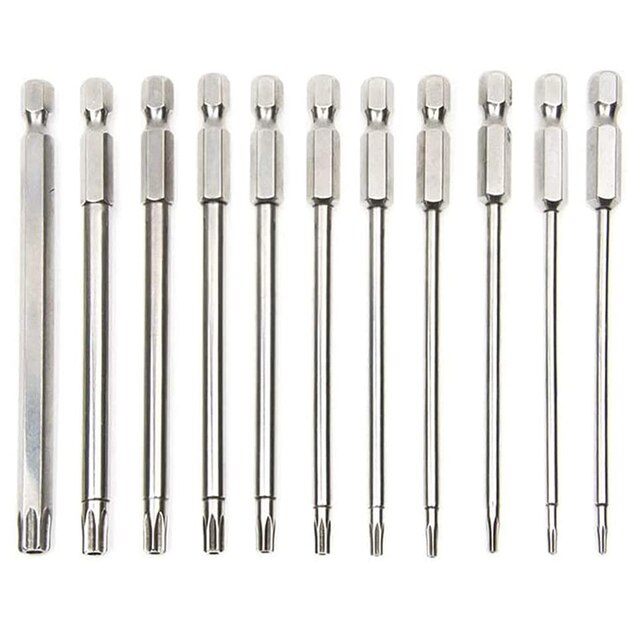 10pcs Hex Head Allen Wrench Drill Bits Set 100mm Long Allen Screwdriver Bits Magnetic Tips Hex Key Screwdriver Socket Bit Set: 11pcs T6-T40