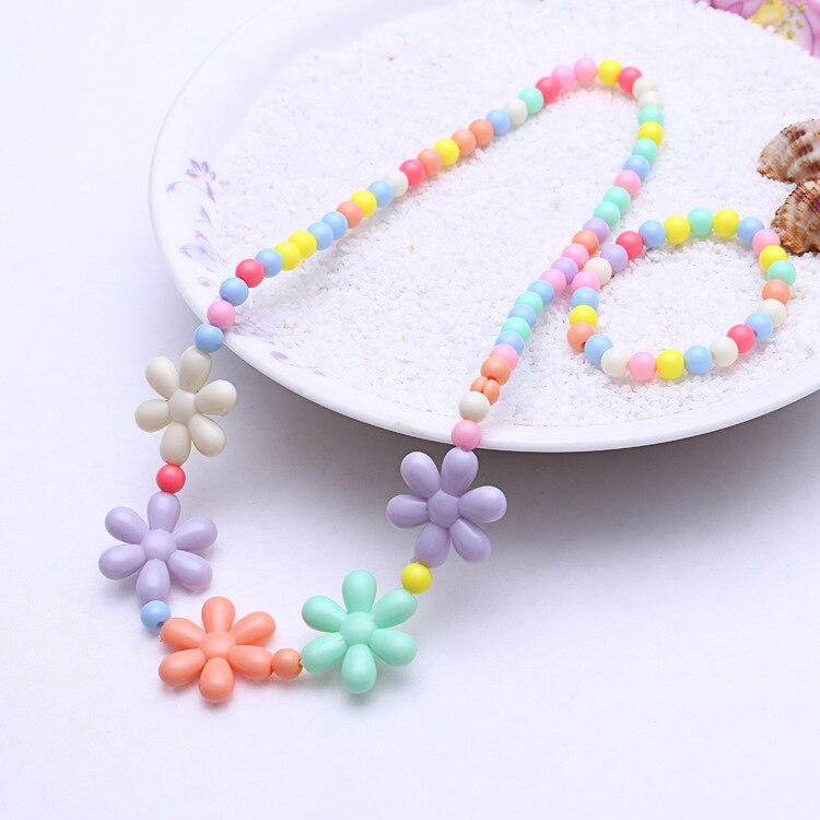 Conjunto de accesorios de princesa para niña, para niña, mezcla de colores de macarrón, cuentas acrílicas, collar y pulsera de flores: 5