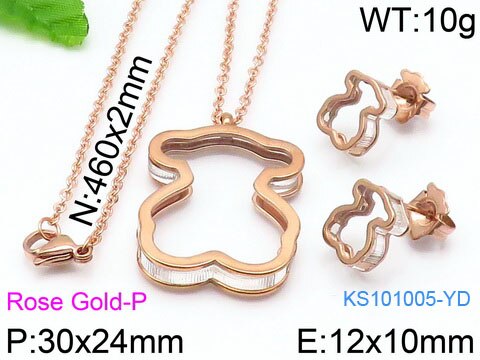 Conjuntos de jóias de urso de aço inoxidável para mulheres colar brincos conjunto de jóias de moda mulher acessórios presentes: Rose