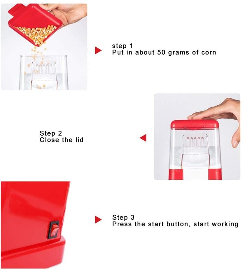 1200W Electric Corn Popcorn Maker Household Automatic Mini Air Popcorn Making Machine Children DIY Corn Popper