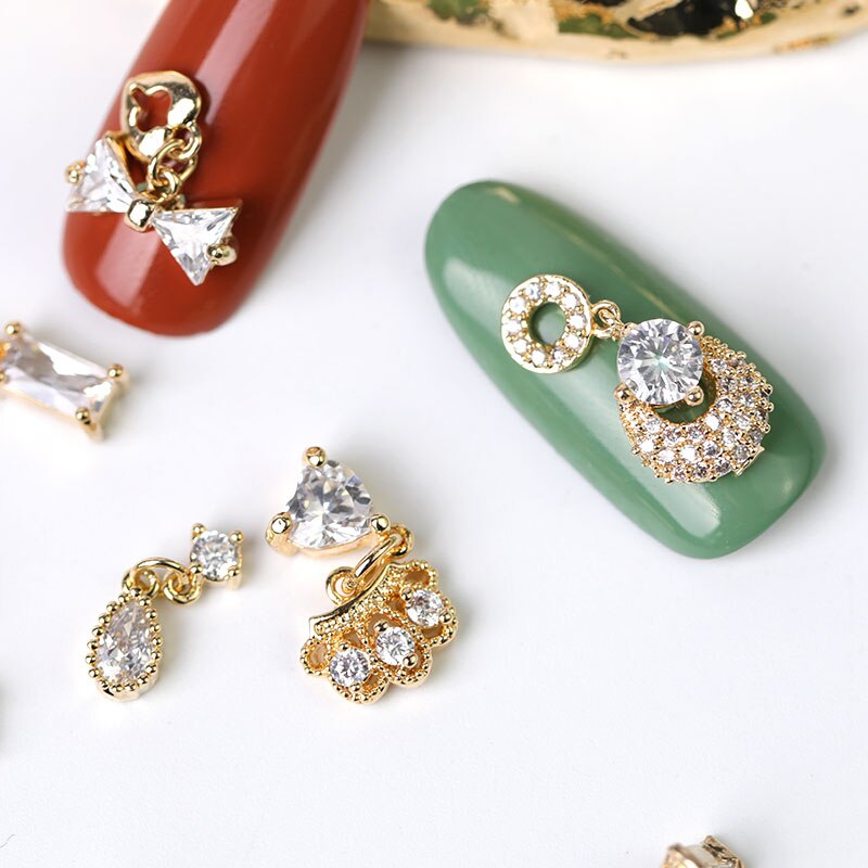 2 pieces water Crystal Dangle Chain Charms Nail Jewelry Decorations 6 type luxury Zircon Crystal Rhinestones For Nails
