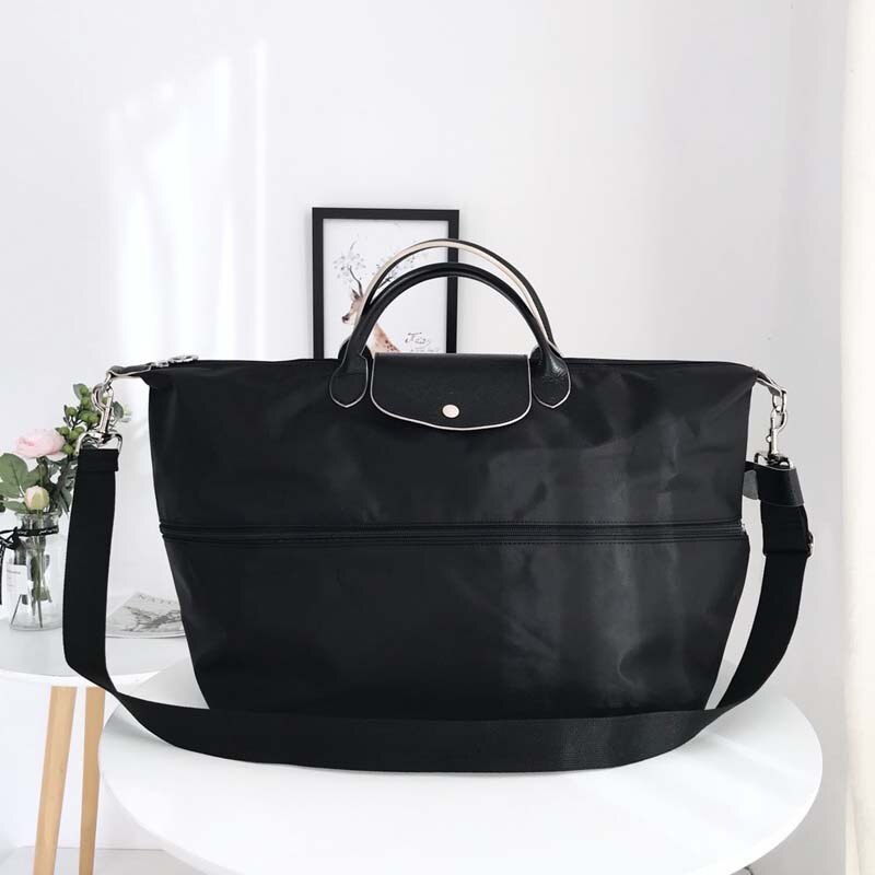 1911 Embroidered Horse Style Folding Travel Bag Large Short Handle Single Shoulder Crossbody Travel Bag: New black