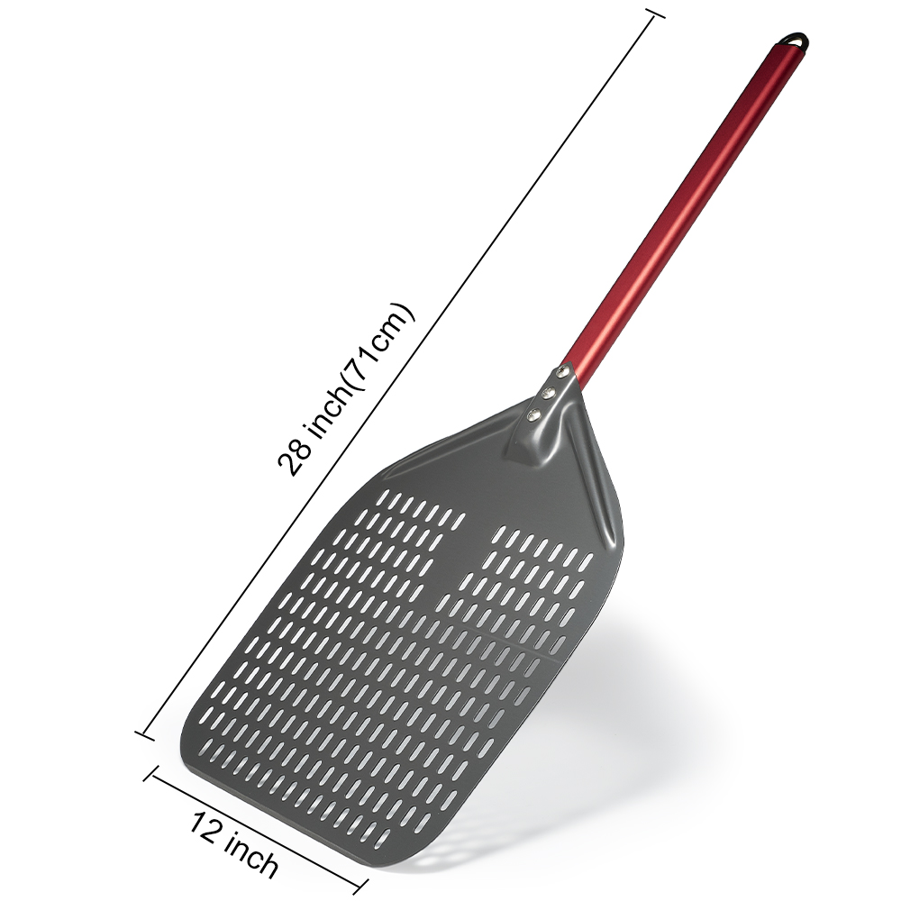 SHANGPEIXUAN 12" Hard Anodized Pizza Peel with Pizza Turning Shovel Set Perforated Rectangle Aluminum Pizza Peel Silicone Handle: MULTI