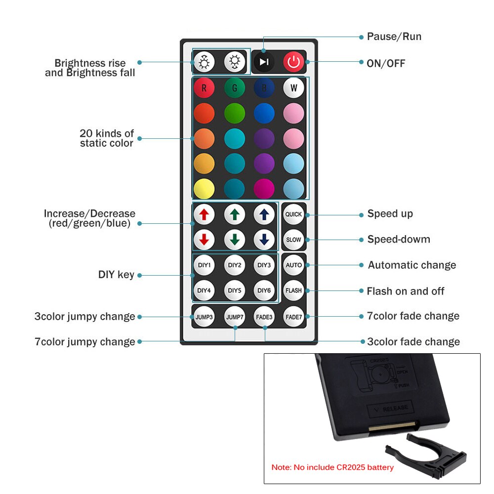Led Rgb Controller DC12V Mini 44/24 Key Ir Remote Controller Voor 3528 5050 Rgb Led Strip Verlichting