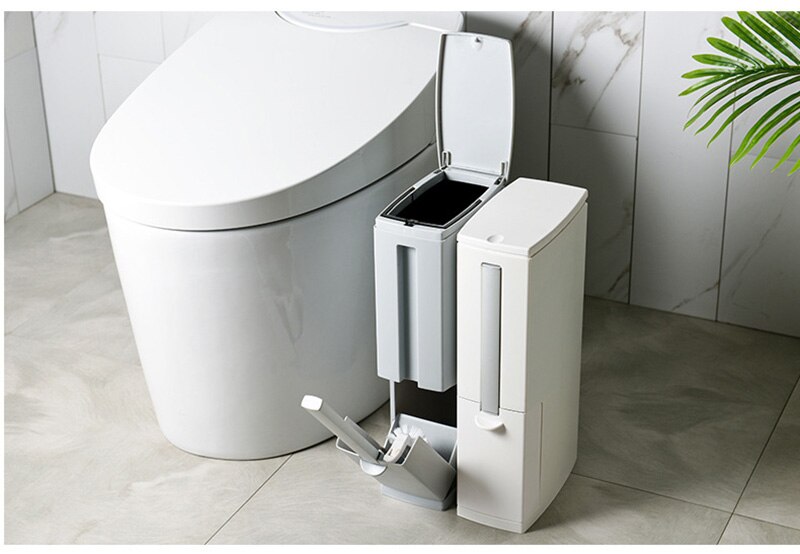 Narrow Trash Can Toilet Brush Set Bathroom Plastic Waste Bin Dustbin Kitchen Garbage Bucket Trash Bin Household Cleaning Tools