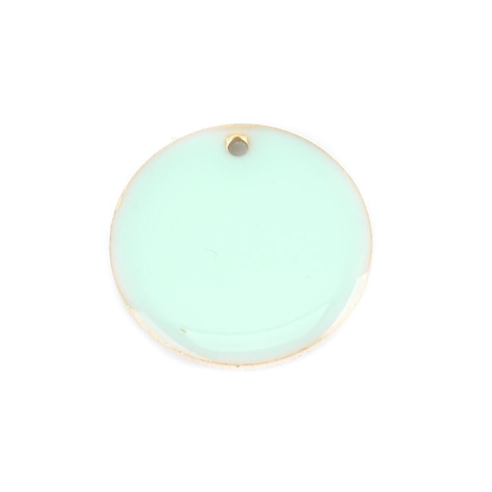 Doreen Box Copper Enamelled Sequins Charms Gold Color Metal Candy Color Round Pendants Jewelry 20mm Dia., 5 PCs: Light Blue