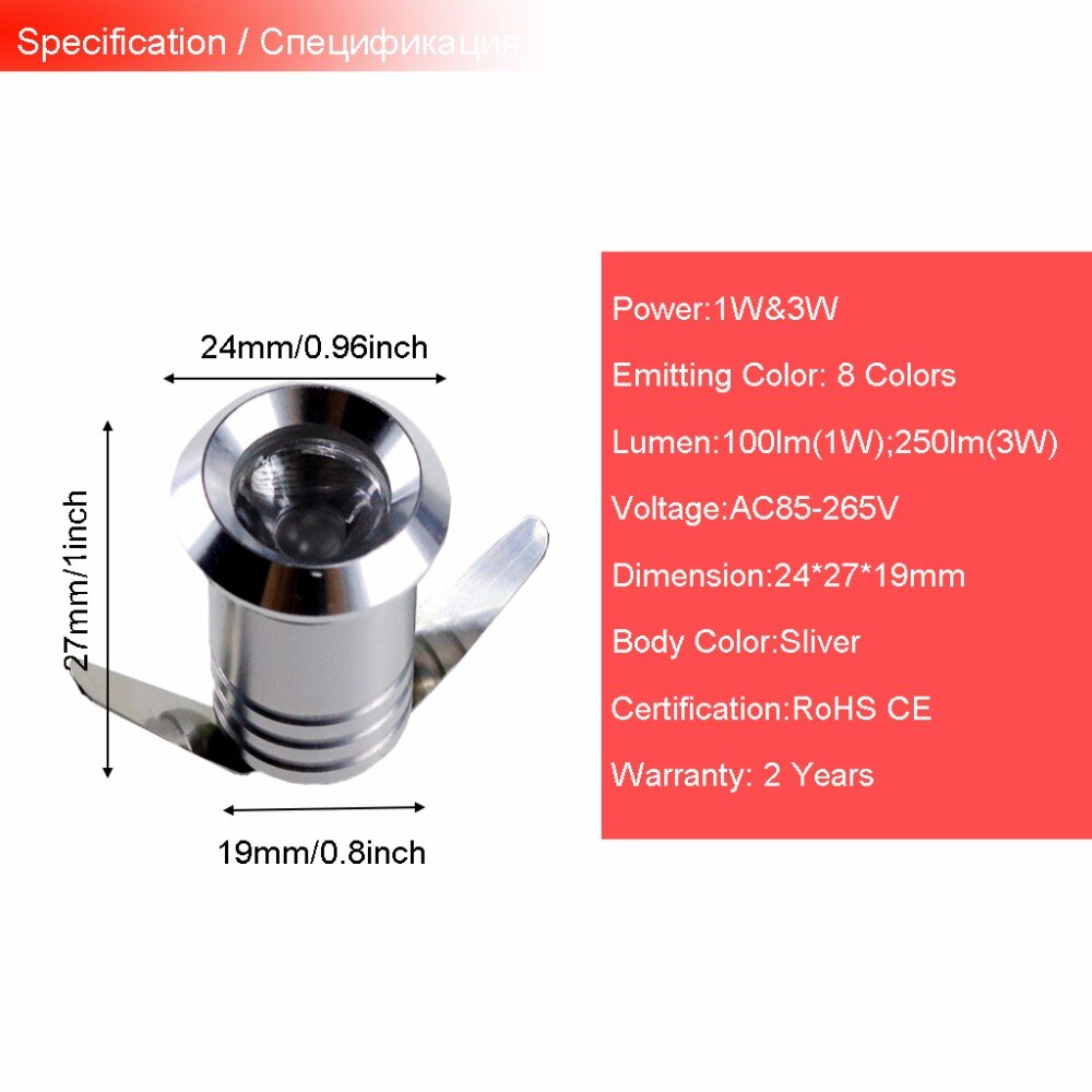 10pcs Mini LED Spotlight cabinet led spot light ceiling lamp 1W 3W 7 colors closet light 24*27*18mm AC110V 220V Fast ship IQ