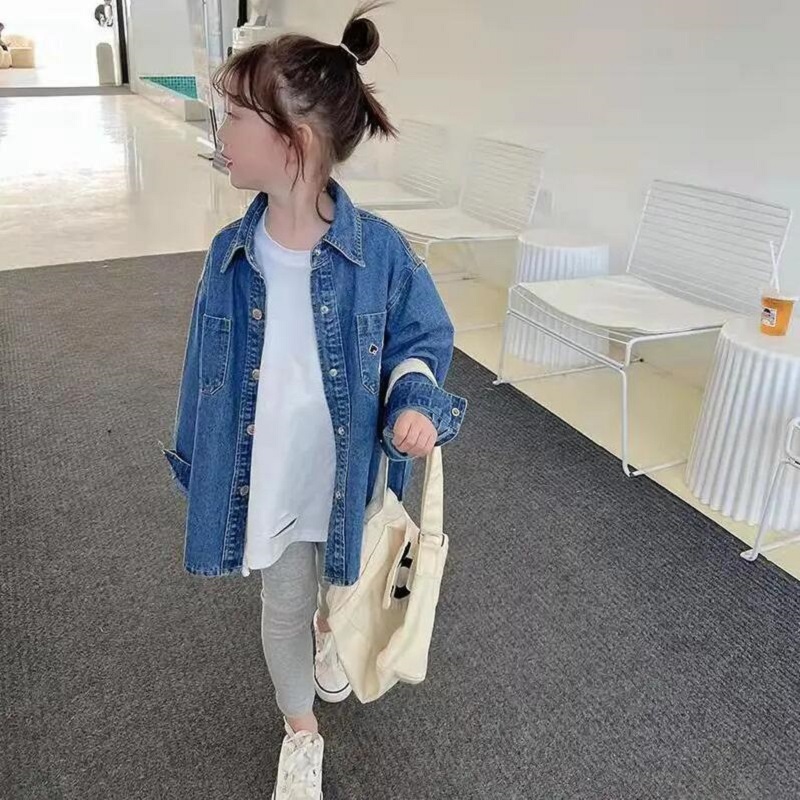 2022 primavera abbigliamento per bambini bambini Casual giacca di Jeans lunga ragazze Jeans cappotti camicia per ragazze Denim capispalla Costume 100-150CM