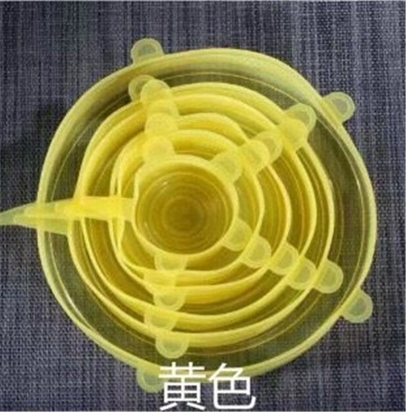 Couvercles réutilisables en Silicone extensibles, 6 pièces, bouchons frais, couvercle pour casserole, Pot, micro-ware, extensibles, couvercle magique: Jaune clair