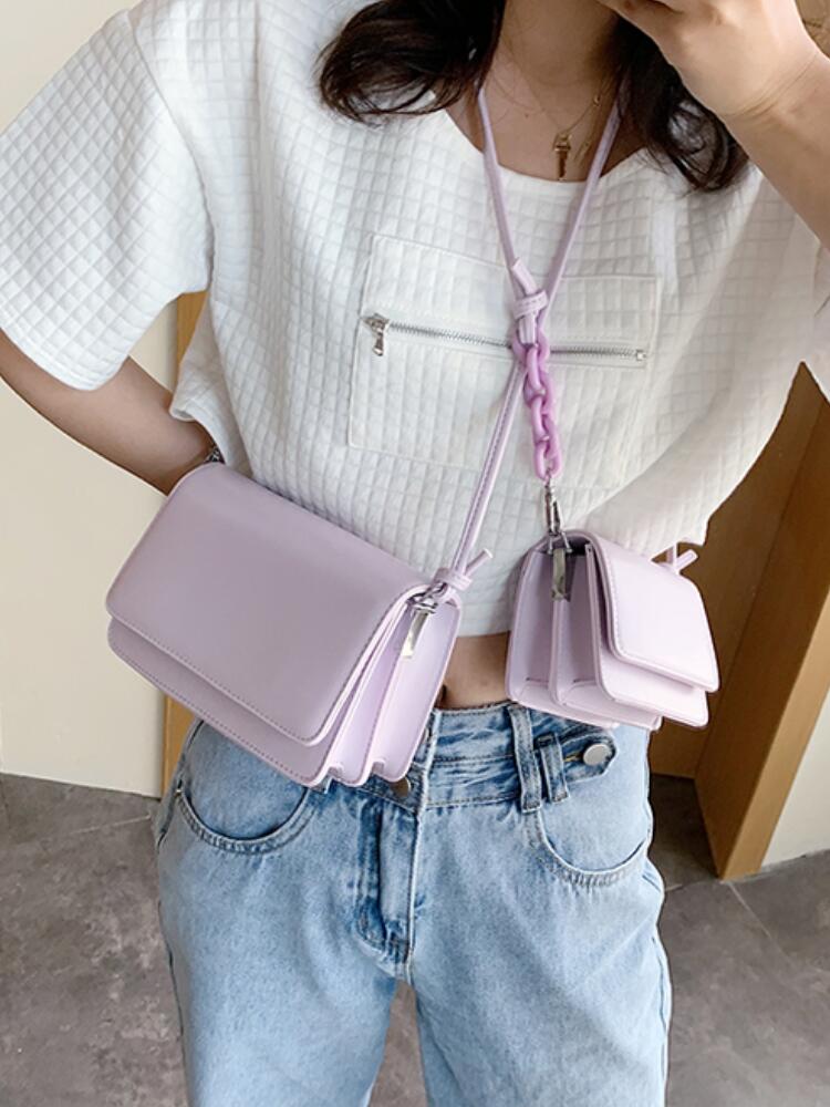 Solid color Mini Square Crossbody bag Summer PU Leather Women's Handbag Casual Shoulder Messenger Bag