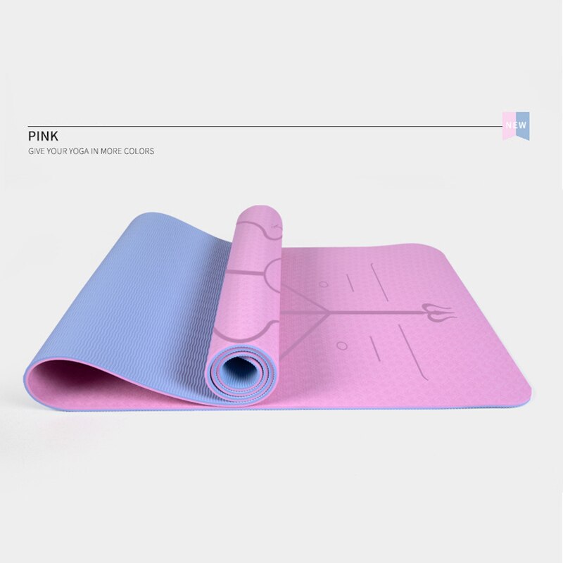 TPE 6mm Yoga Mat Double Layer Non-Slip Mat Yoga Beginner Exercise Pad With Position Line For Fitness Gymnastics And Pilates: Pink