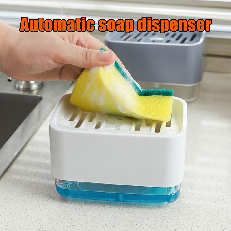 Kitchen Automatic Liquid Soap Dispenser Box Press-type Scouring Pad Sponge Holder Soap Dispenser Case USJ99
