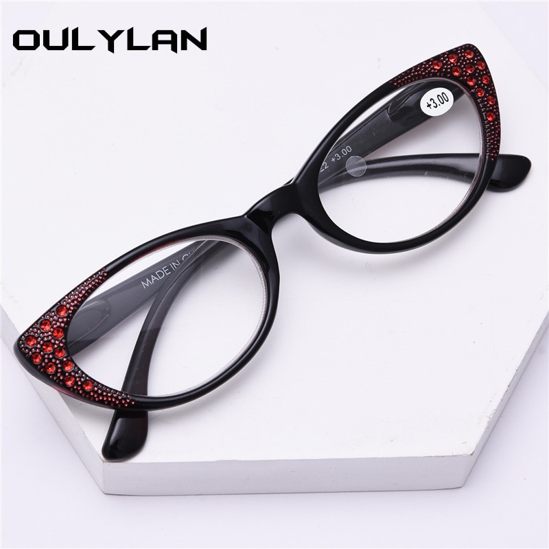 Oulylan Katze Auge Lesebrille Frauen Diamant Presbyopie Brillen Hyperopie Brille Damen Eyewears Tragbare + 2,0