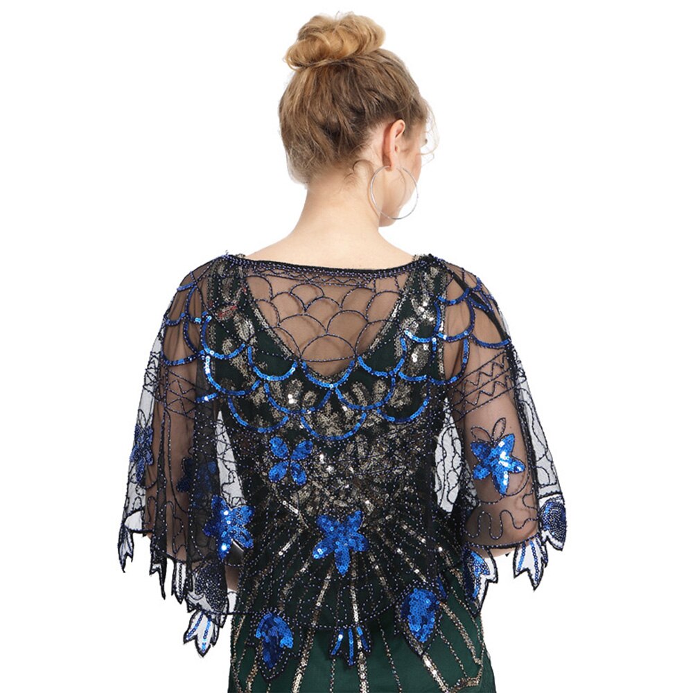 Lady Sequin Luxury Shiny Party Cape Women Bling Bling Amazing Evening Shawl Celebrity Formal Event Accessory Black