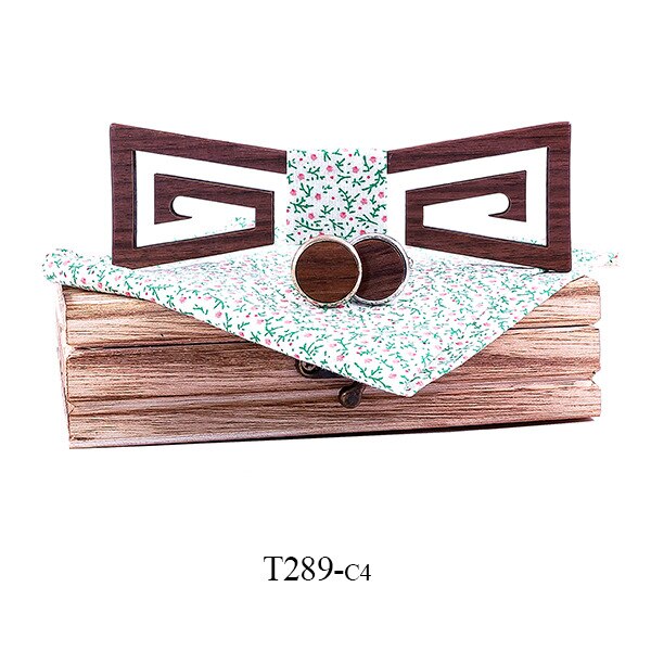 Sitonjwly Mens vuoto Arco di Legno Cravatte impostato per la Cerimonia Nuziale di Affari di Legno Farfalla Papillon Poliestere Fazzoletto Gemelli di Legno impostato: C4