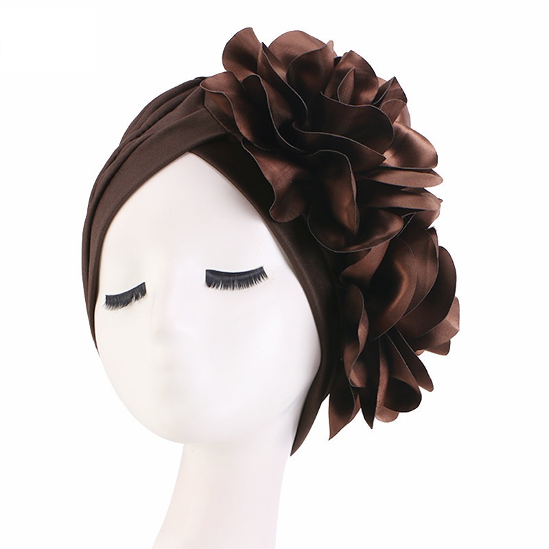 King Flower Turban Women Hair Loss Bonnet Muslim Hat Chemo Cap Hijabs Headscarf Wedding Party Hat Head Wraps Indian Hat Turbante: Brown