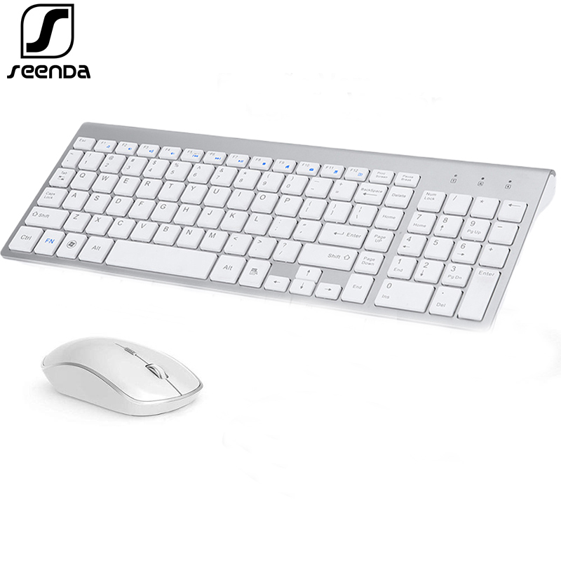 SeenDa-teclado y ratón inalámbricos Combo, 2,4G, ultrafino, para ordenador Windows, Bluetooth, para Ipad: 2.4G  White
