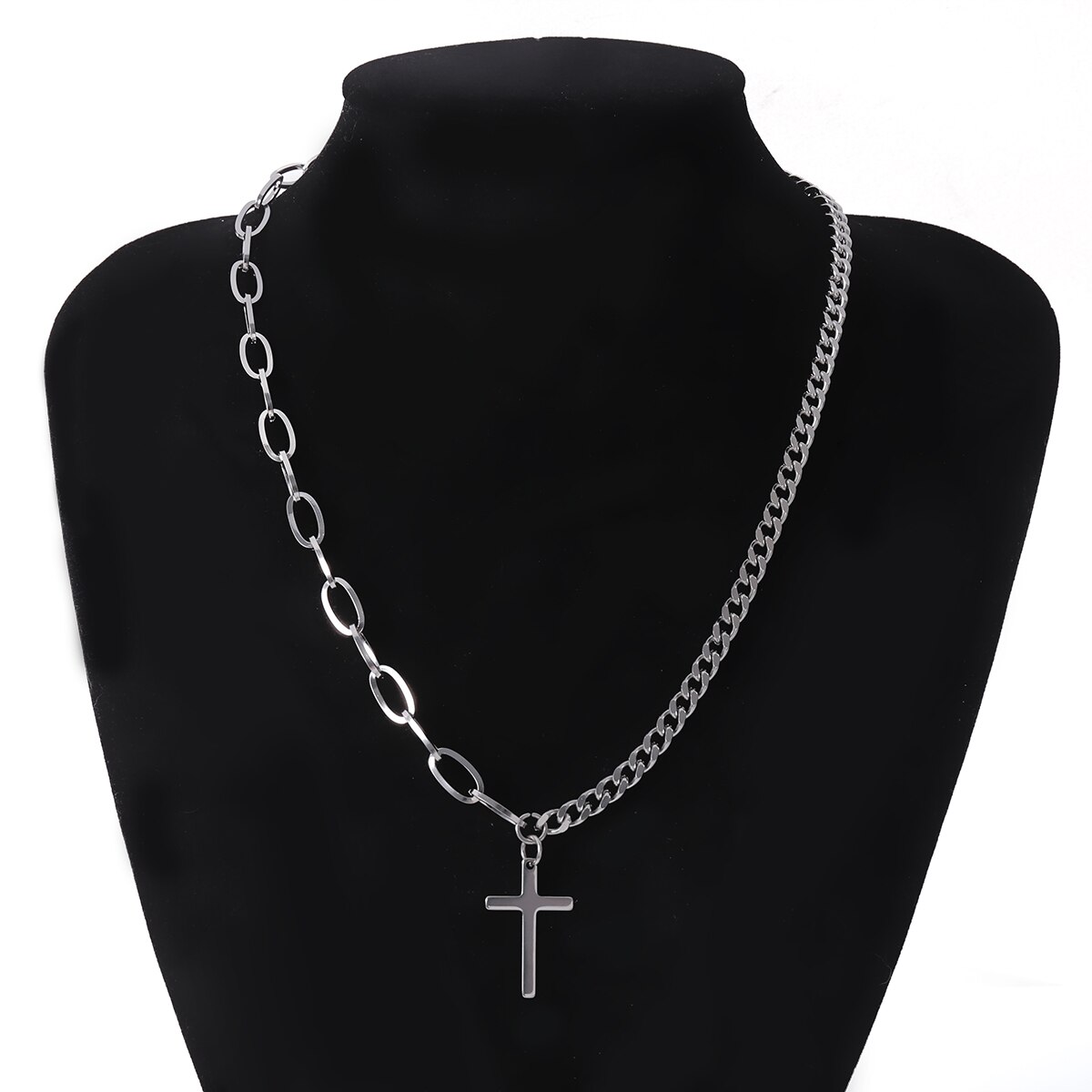 Jahrgang Silber Farbe Kreuz Jesus Anhänger Halskette Steampunk Männer Boho Edelstahl Lange Kette Halskette Christian Frauen Schmuck