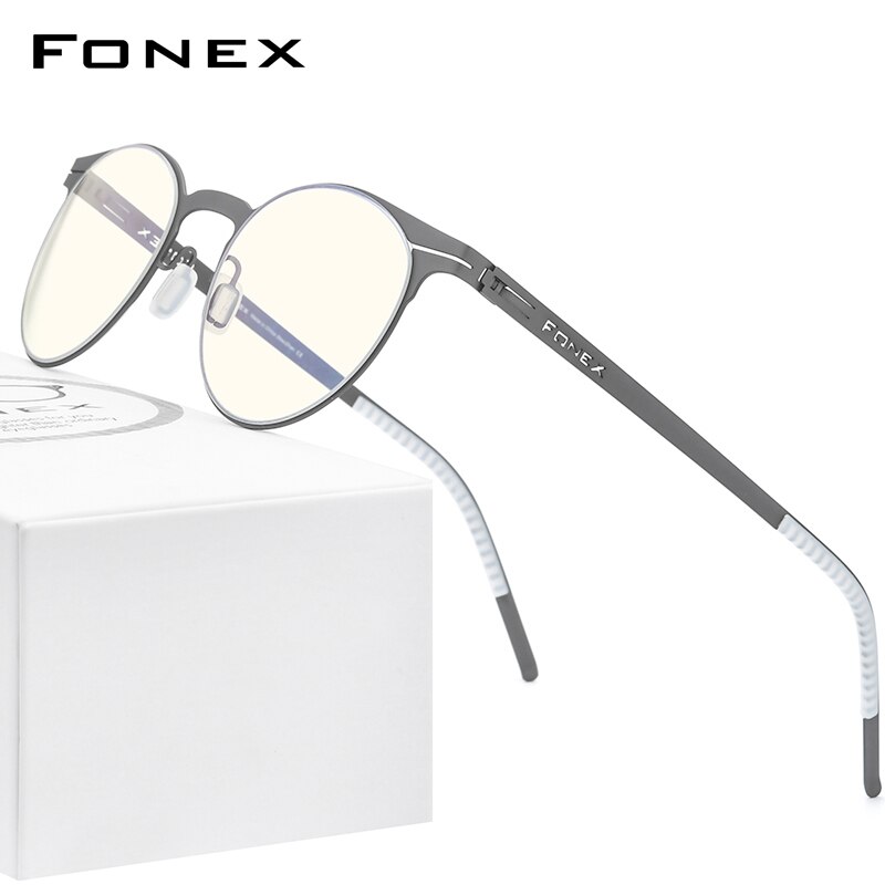 Fonex blåt lys blokerende briller kvinder runde uv-stråler filter computerspil skrueløse briller rammer fab 014: Grå