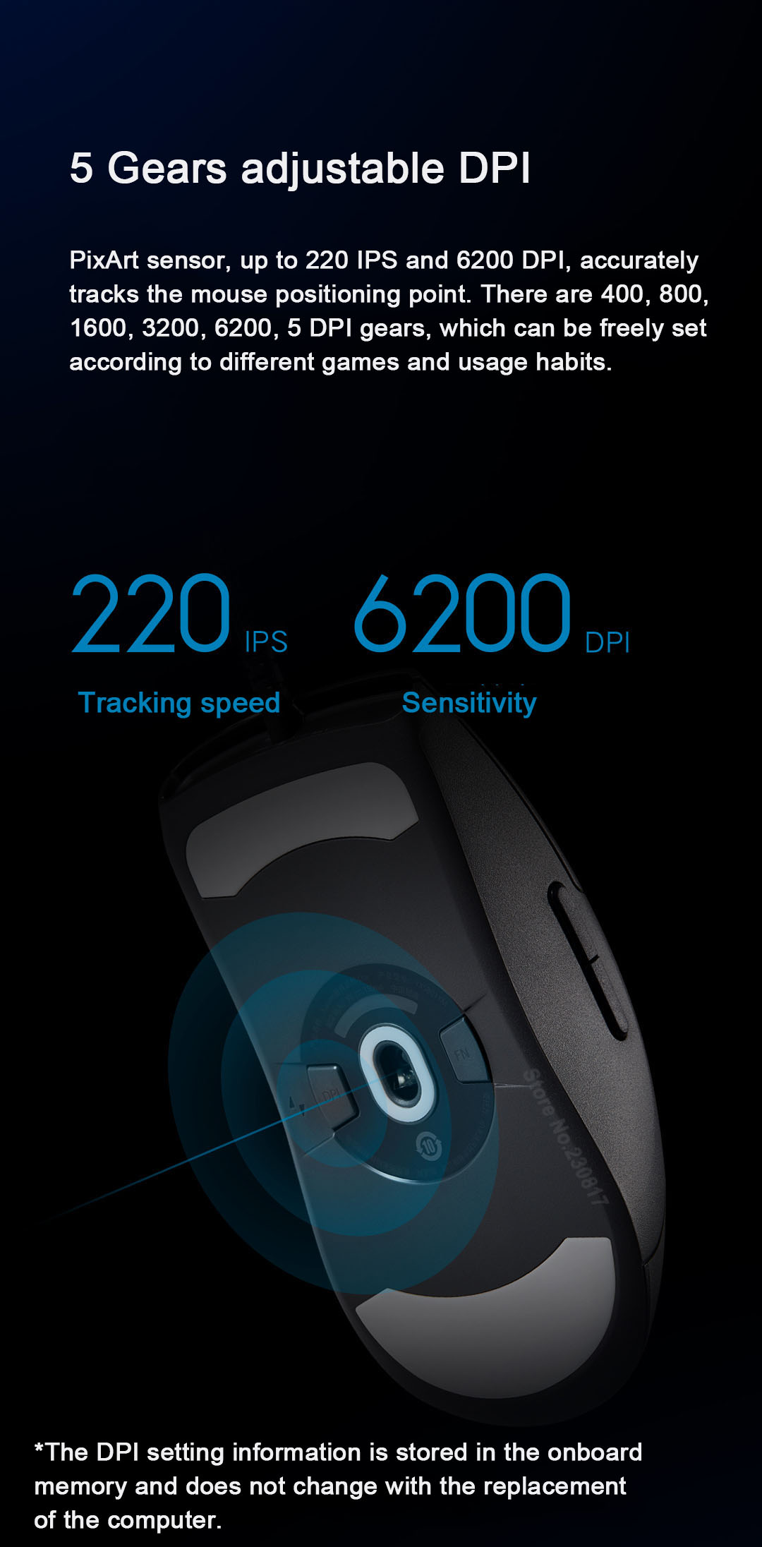 Xiaomi Game Mouse Lite with Rgb Light 220 ips 400 to 6200 dpi Five Gears Adjusted 80 Million Hits TTC Micro Move Gaming Mouse