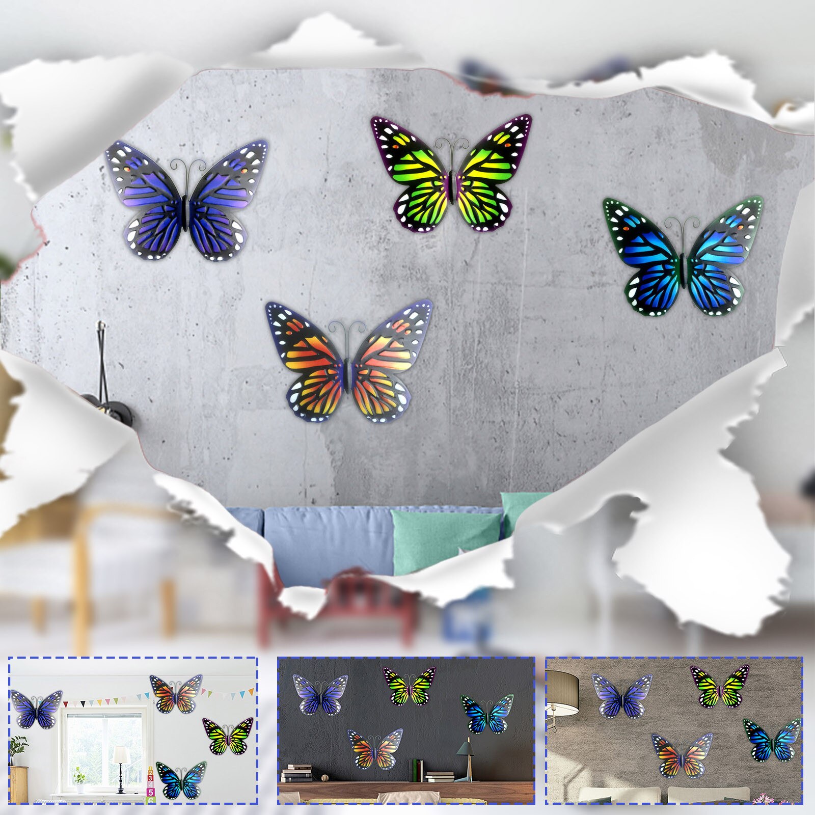 25 #4 pièces Papillon Décor Art Mural Fait Main En Fer Forgé En Métal Papillon Peinture Murale Pour La Décoration De La Maison Et En Plein Air En Métal Décoratif: A