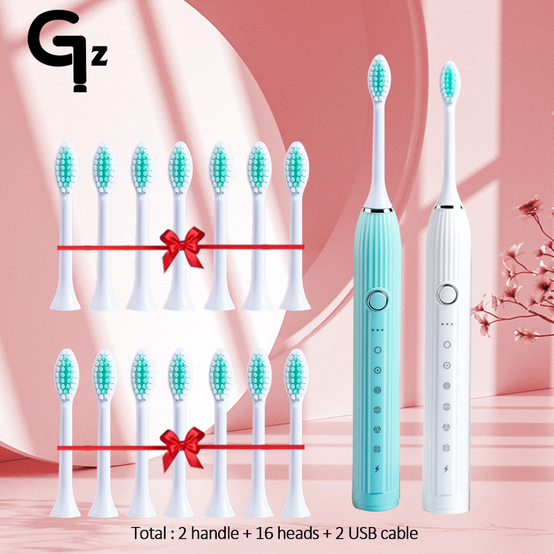GeZhou N105 Sonic Electric toothbrush Adult children automatic toothbrush Rechargeable With 8 heads replacement IPX7 Tooth Brush: Pink